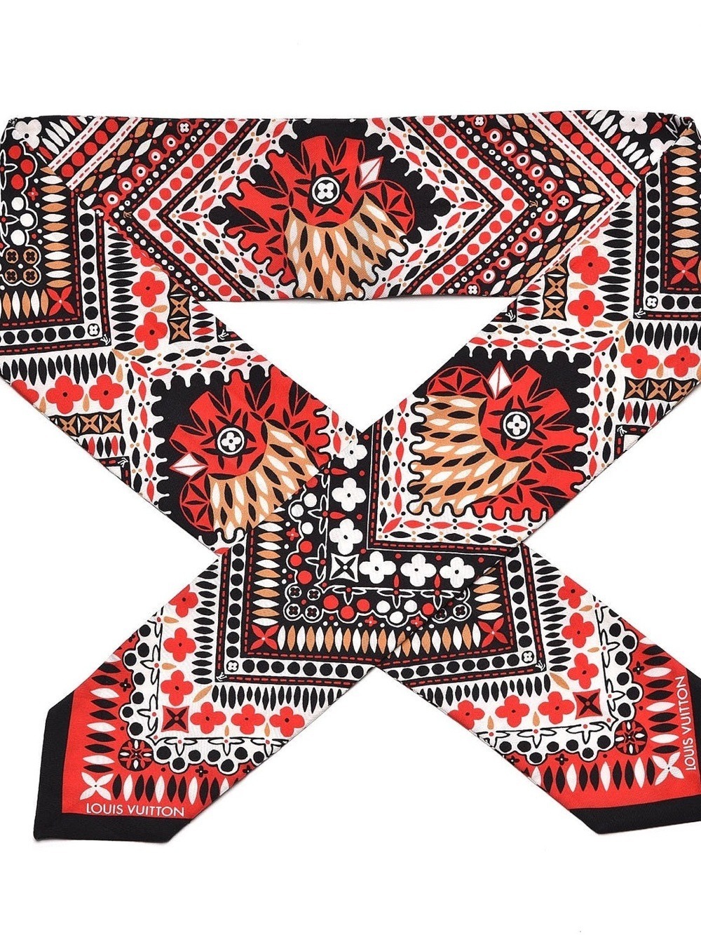 Louis Vuitton Silk Amstramgram Bandeau Coquelicot Red Black Floral Twilly Scarf